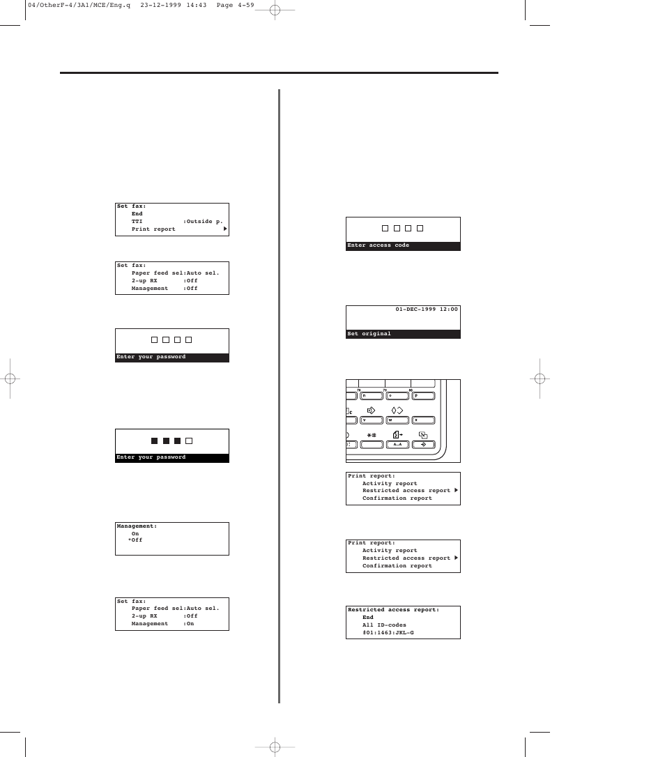 8) restricted access on/off, 9) printing out a restricted access report, 8) restricted access on/off -59 | 9) printing out a restricted access report -59 | TA Triumph-Adler DC 2023 User Manual | Page 131 / 167
