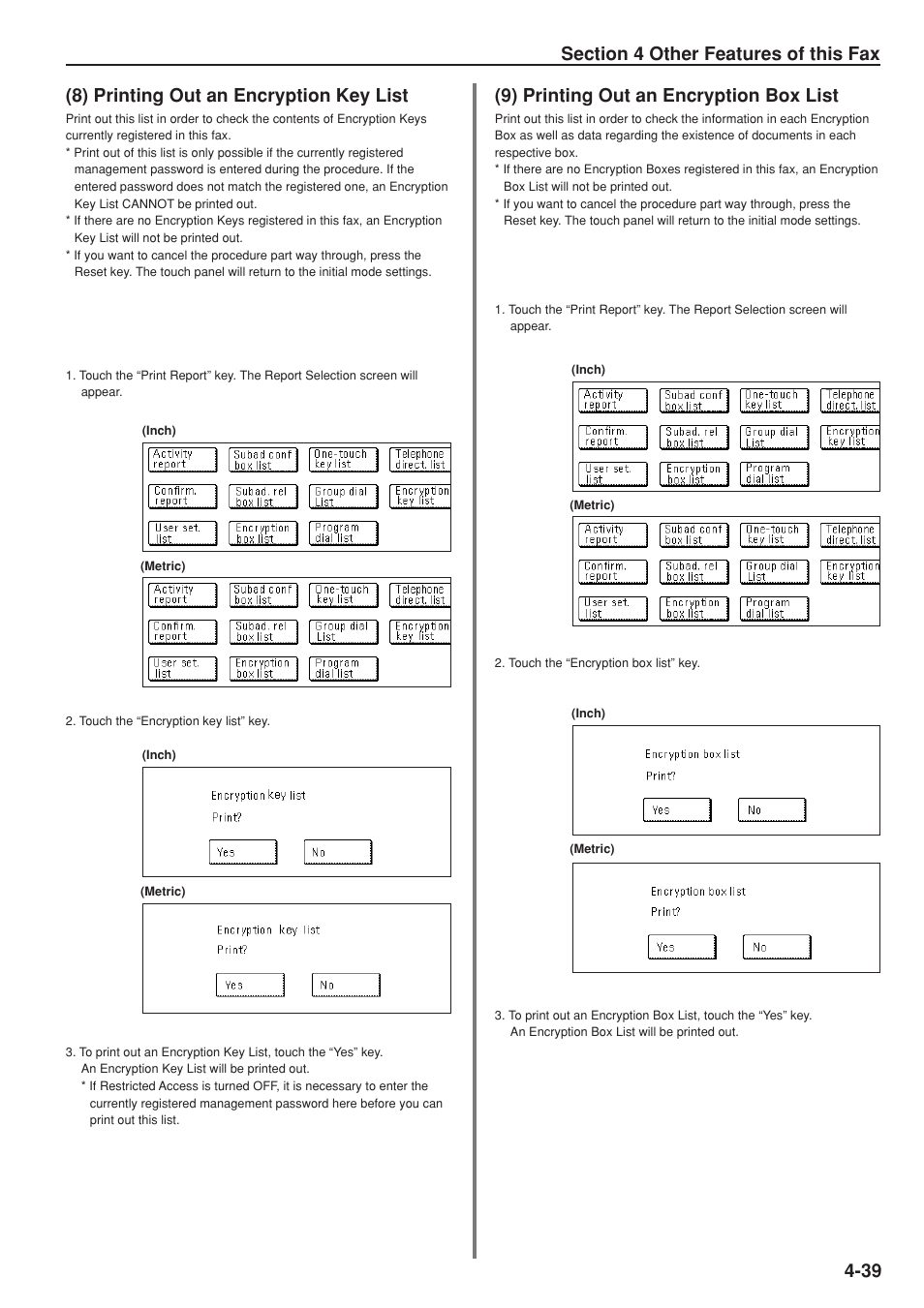 8) printing out an encryption key list, 9) printing out an encryption box list | TA Triumph-Adler DC 2025 User Manual | Page 102 / 147