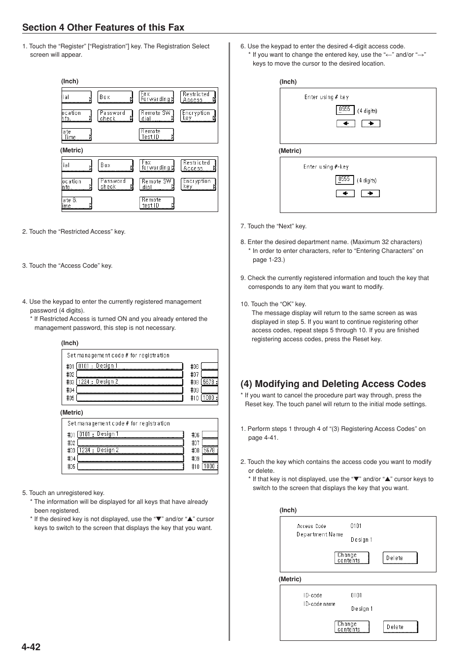 4) modifying and deleting access codes | TA Triumph-Adler DC 2025 User Manual | Page 105 / 147