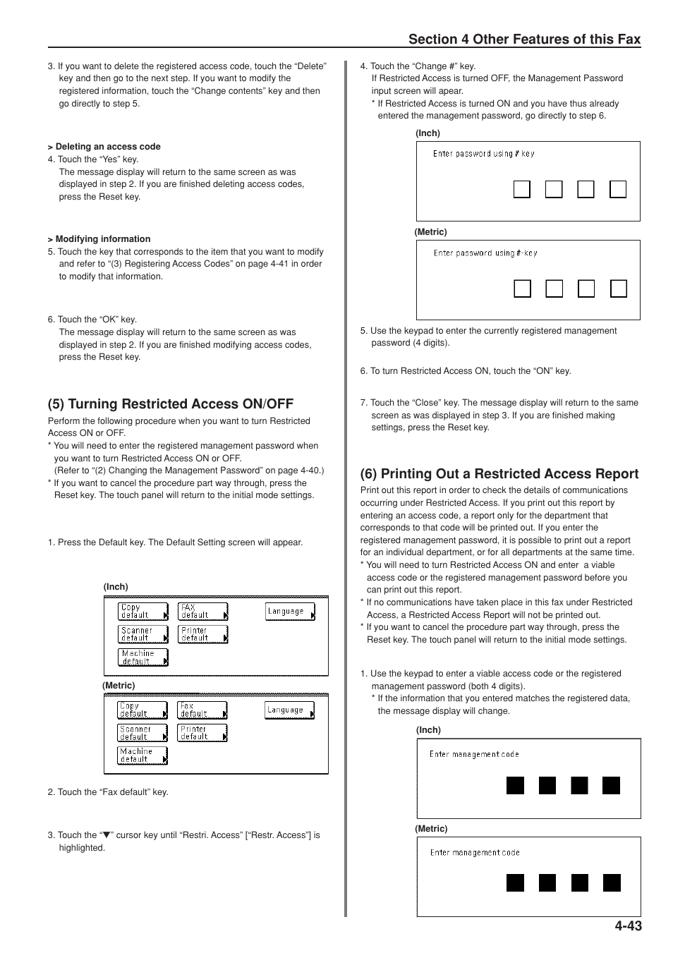 5) turning restricted access on/off, 6) printing out a restricted access report | TA Triumph-Adler DC 2025 User Manual | Page 106 / 147