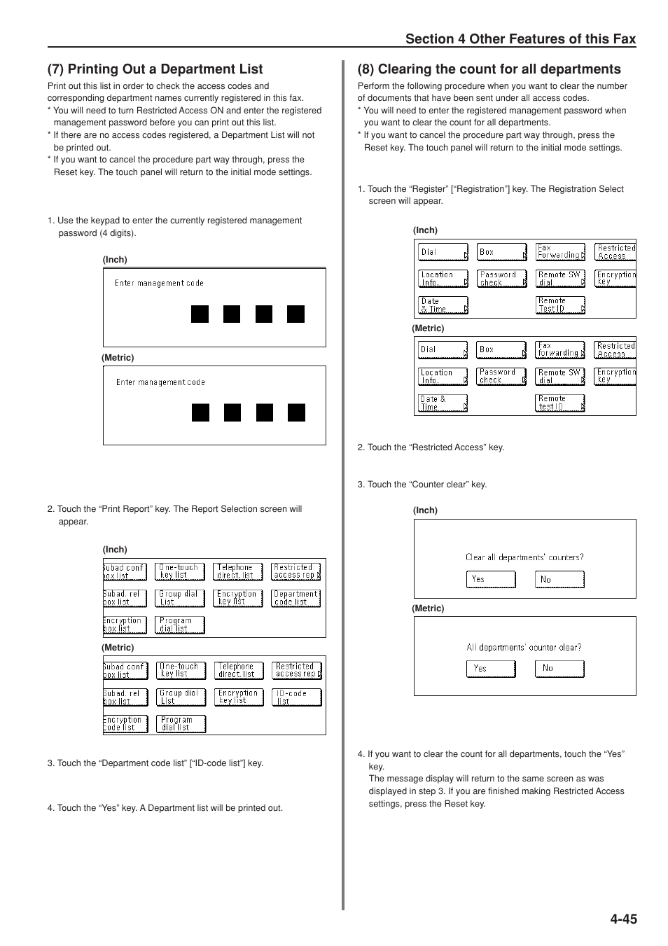 7) printing out a department list, 8) clearing the count for all departments | TA Triumph-Adler DC 2025 User Manual | Page 108 / 147