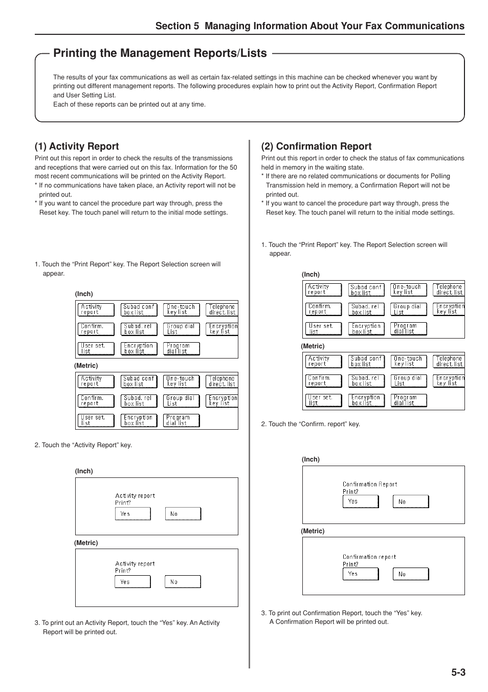 Printing the management reports/lists, 1) activity report, 2) confirmation report | TA Triumph-Adler DC 2025 User Manual | Page 111 / 147