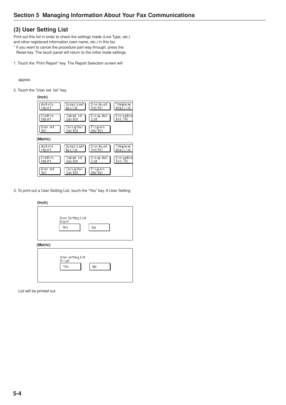 3) user setting list | TA Triumph-Adler DC 2025 User Manual | Page 112 / 147