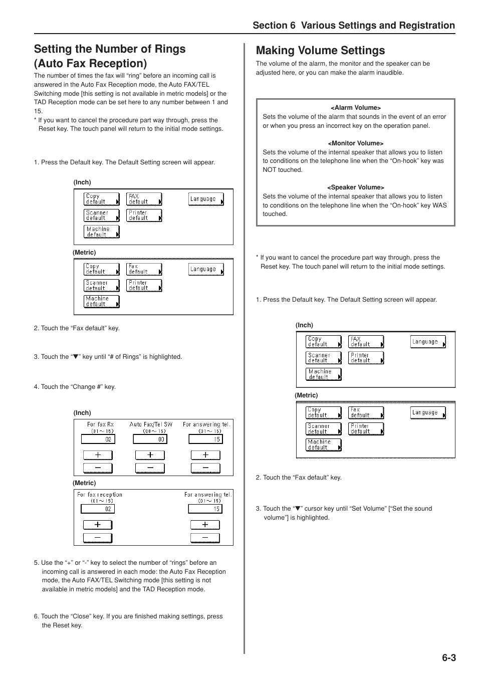 Setting the number of rings (auto fax reception), Making volume settings | TA Triumph-Adler DC 2025 User Manual | Page 115 / 147