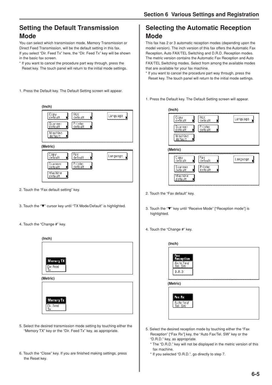 Setting the default transmission mode, Selecting the automatic reception mode | TA Triumph-Adler DC 2025 User Manual | Page 117 / 147