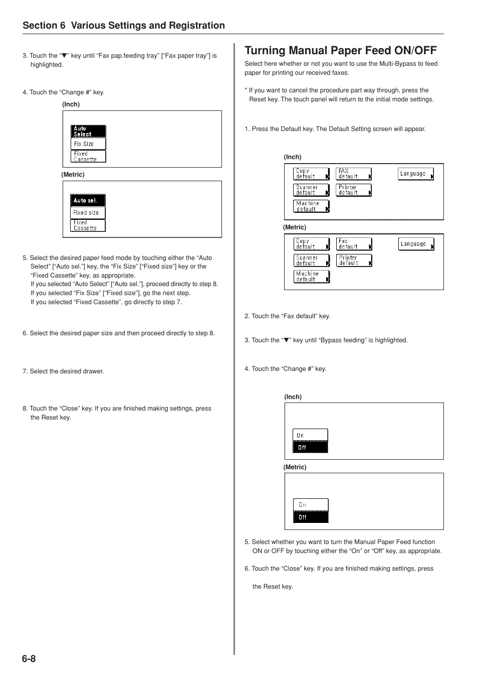 Turning manual paper feed on/off | TA Triumph-Adler DC 2025 User Manual | Page 120 / 147