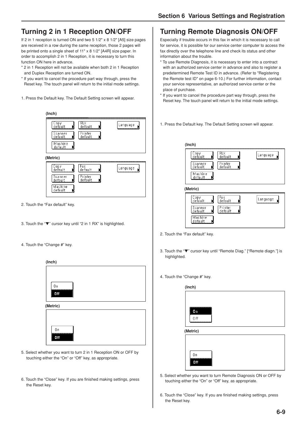 Turning 2 in 1 reception on/off, Turning remote diagnosis on/off | TA Triumph-Adler DC 2025 User Manual | Page 121 / 147