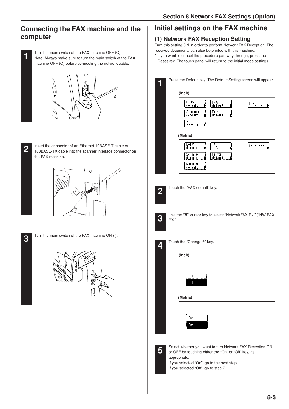 Connecting the fax machine and the computer, Initial settings on the fax machine | TA Triumph-Adler DC 2025 User Manual | Page 126 / 147