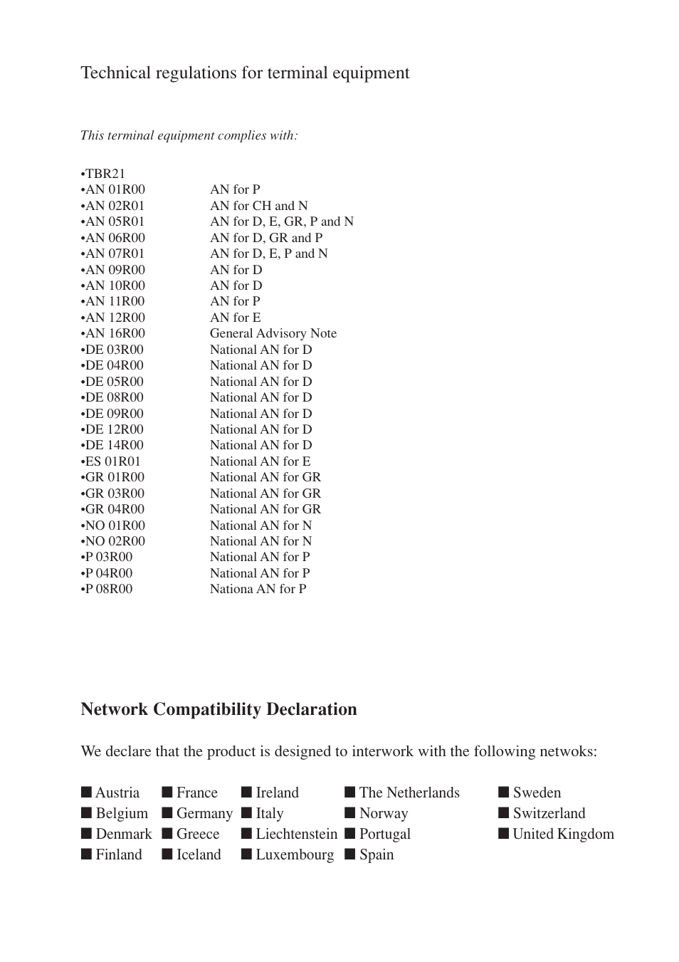 Technical regulations for terminal equipment, Network compatibility declaration | TA Triumph-Adler DC 2025 User Manual | Page 143 / 147