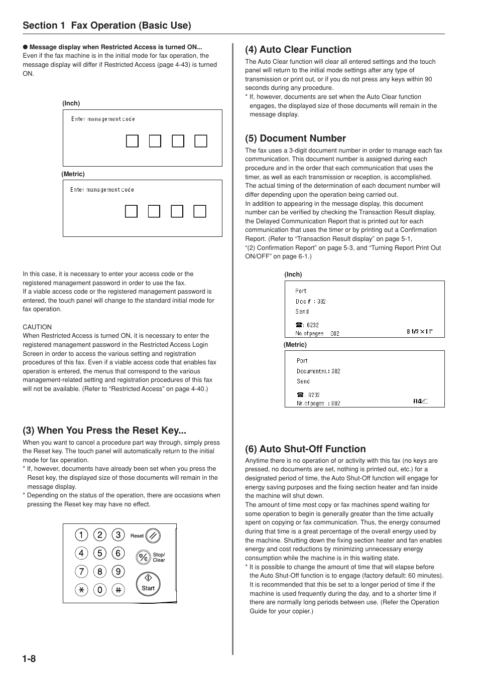 3) when you press the reset key, 4) auto clear function, 5) document number | 6) auto shut-off function | TA Triumph-Adler DC 2025 User Manual | Page 16 / 147