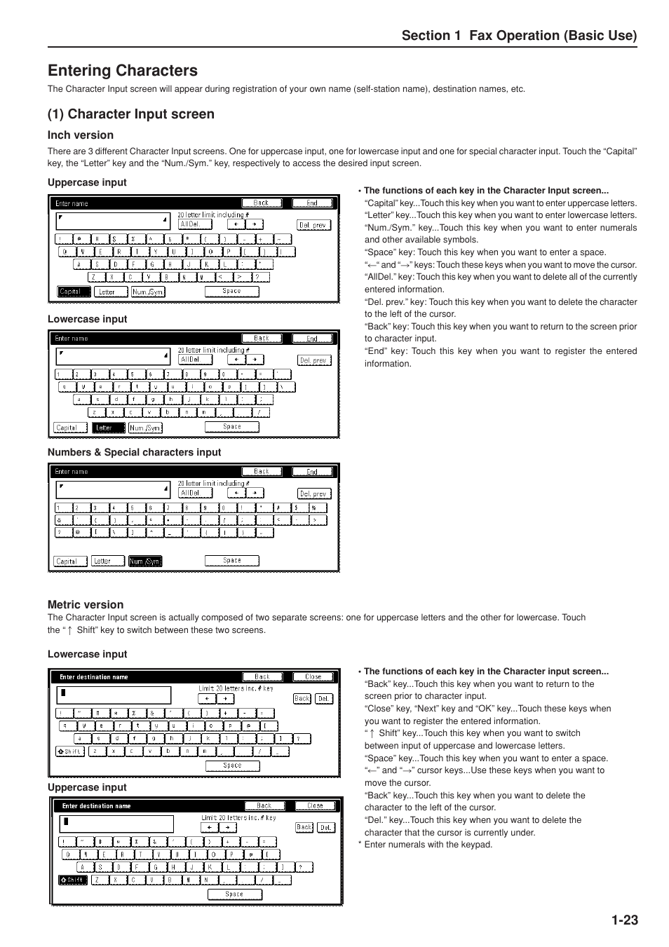 Entering characters, 1) character input screen | TA Triumph-Adler DC 2025 User Manual | Page 31 / 147