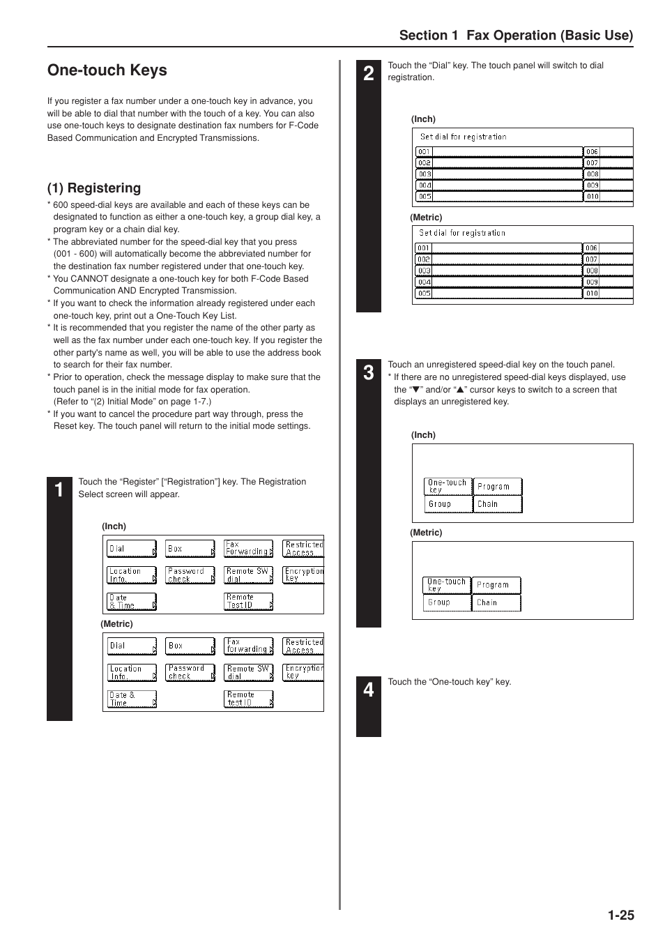 One-touch keys, 1) registering | TA Triumph-Adler DC 2025 User Manual | Page 33 / 147