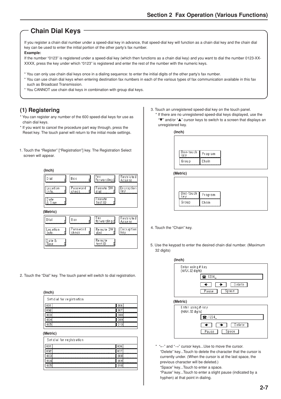 Chain dial keys, 1) registering | TA Triumph-Adler DC 2025 User Manual | Page 48 / 147