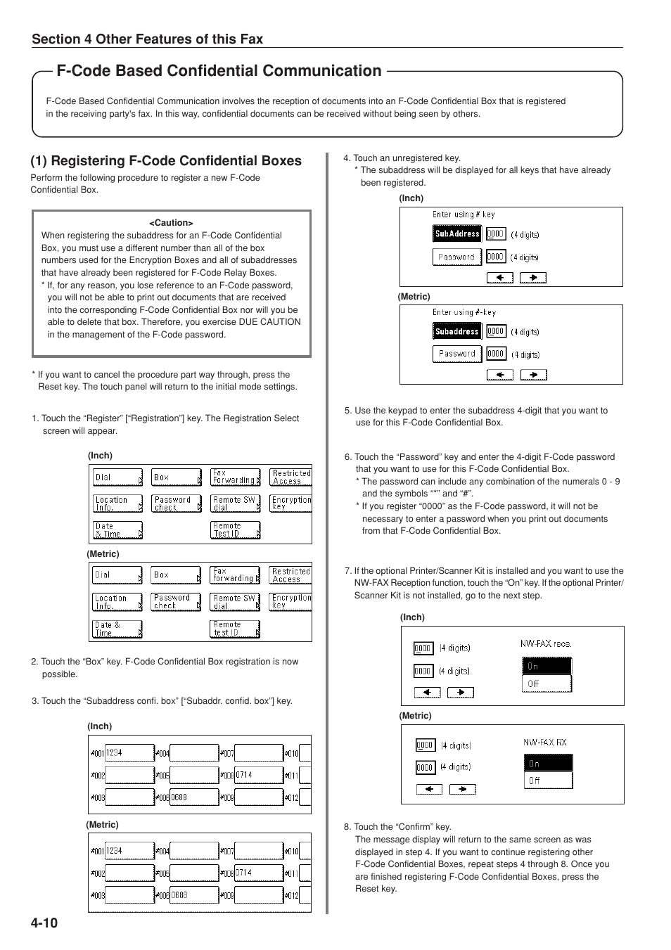 F-code based confidential communication, 1) registering f-code confidential boxes | TA Triumph-Adler DC 2025 User Manual | Page 73 / 147
