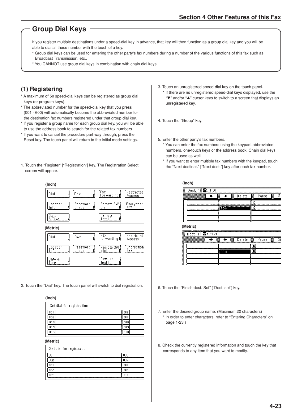 Group dial keys, 1) registering | TA Triumph-Adler DC 2025 User Manual | Page 86 / 147