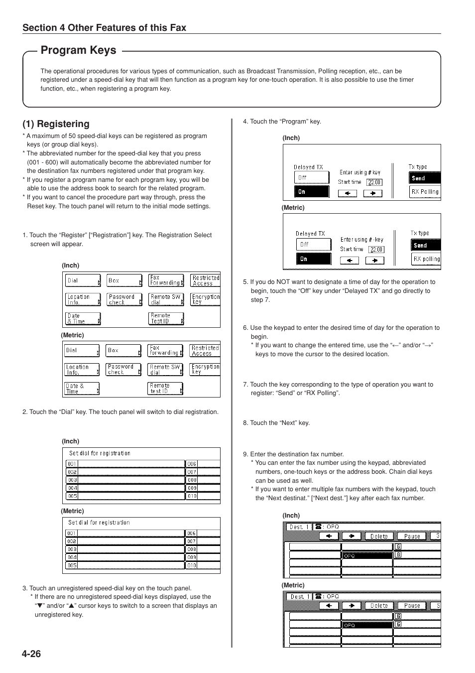Program keys, 1) registering | TA Triumph-Adler DC 2025 User Manual | Page 89 / 147