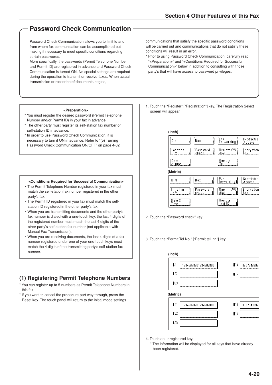 Password check communication, 1) registering permit telephone numbers | TA Triumph-Adler DC 2025 User Manual | Page 92 / 147