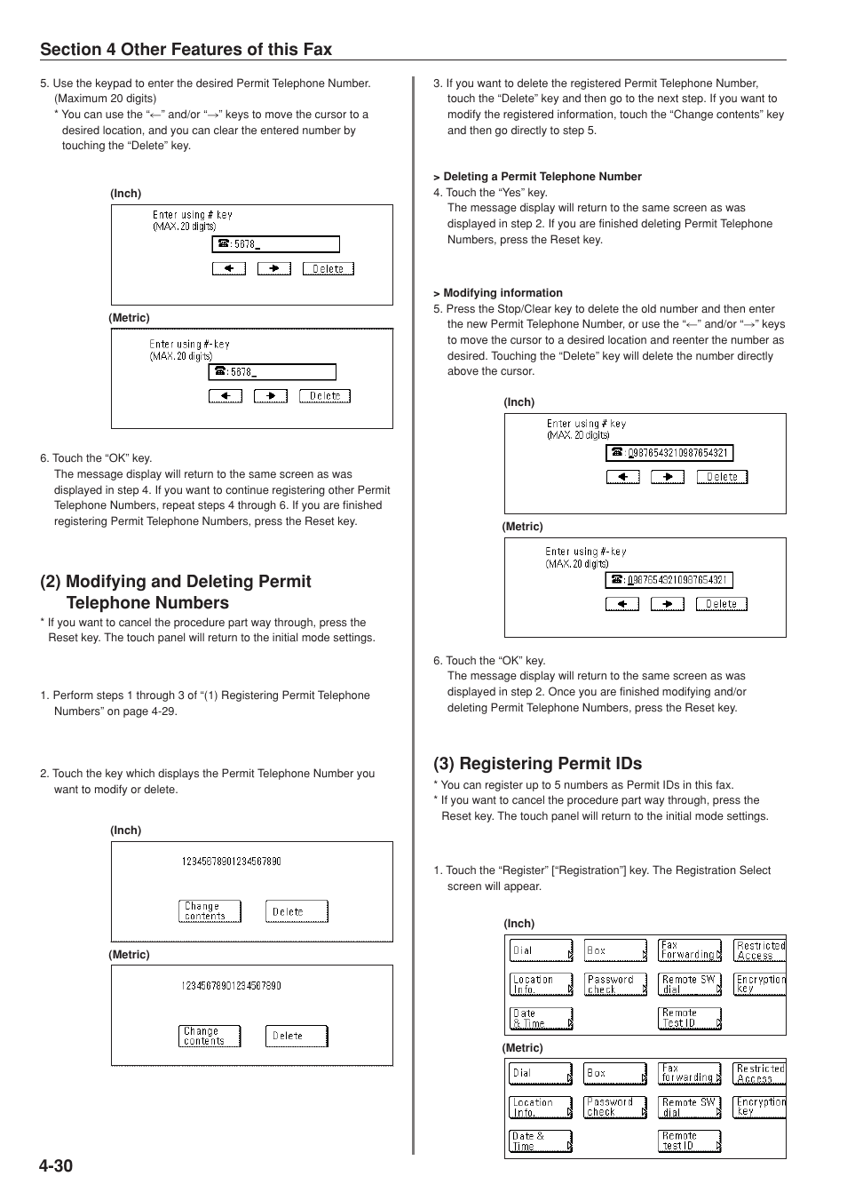 2) modifying and deleting permit telephone numbers, 3) registering permit ids | TA Triumph-Adler DC 2025 User Manual | Page 93 / 147