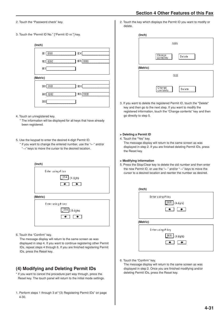 4) modifying and deleting permit ids | TA Triumph-Adler DC 2025 User Manual | Page 94 / 147
