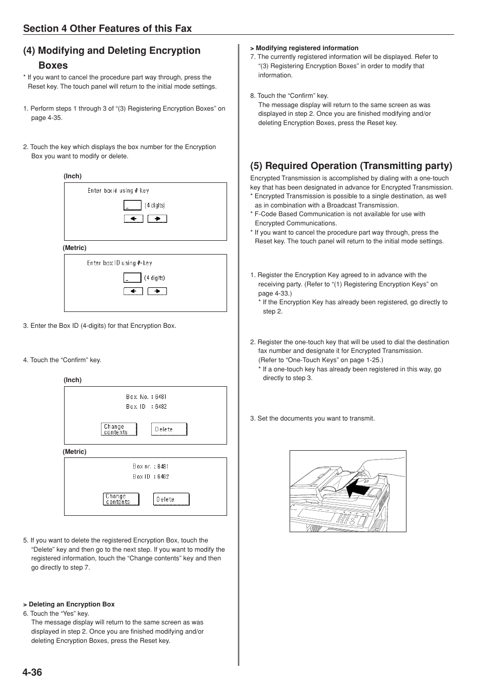 4) modifying and deleting encryption boxes, 5) required operation (transmitting party) | TA Triumph-Adler DC 2025 User Manual | Page 99 / 147