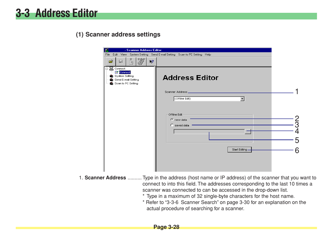 1) scanner address settings, Scanner address settings -28, 3 address editor | TA Triumph-Adler DC 2025 User Manual | Page 101 / 182