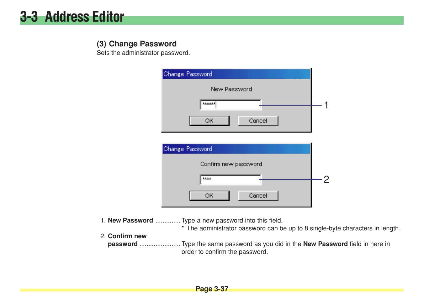 3) change password, Change password -37, 3 address editor | TA Triumph-Adler DC 2025 User Manual | Page 110 / 182