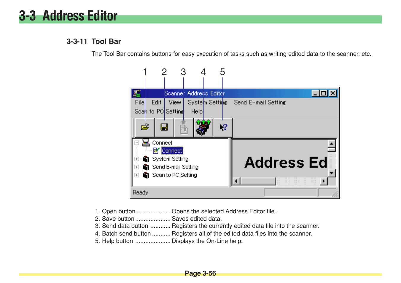 3-11 tool bar, 3-11 tool bar -56, 3 address editor | TA Triumph-Adler DC 2025 User Manual | Page 129 / 182