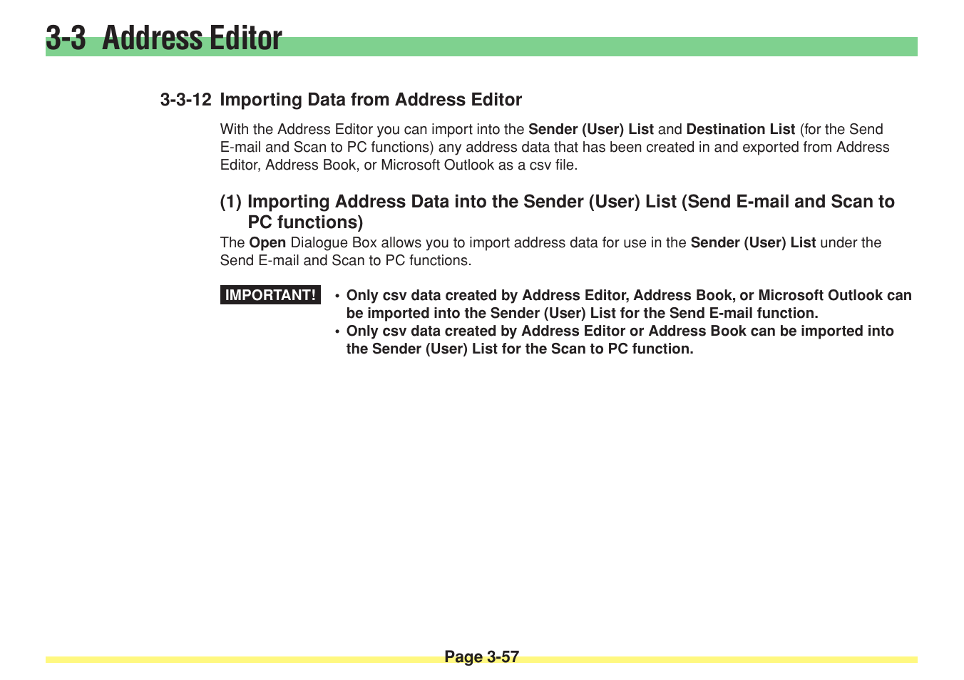 3-12 importing data from address editor, 3-12 importing data from address editor -57, 3 address editor | TA Triumph-Adler DC 2025 User Manual | Page 130 / 182