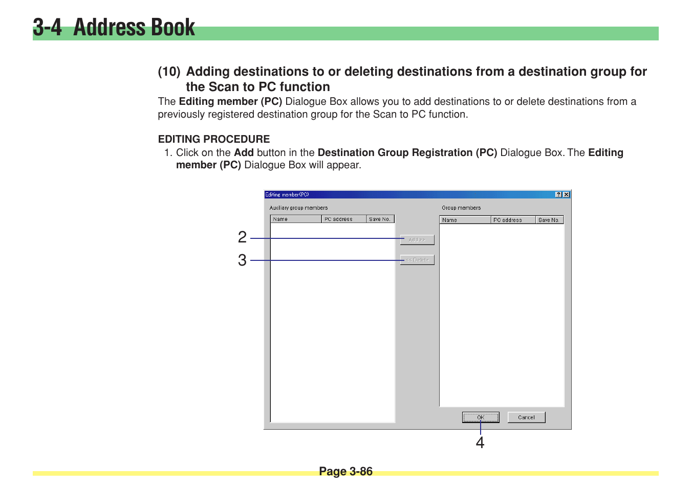 Destination group for the scan to pc function -86, 4 address book | TA Triumph-Adler DC 2025 User Manual | Page 159 / 182