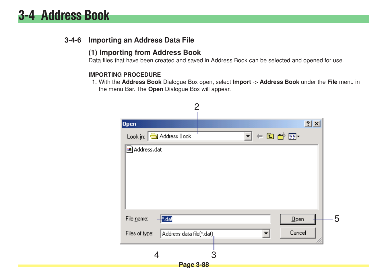 4-6 importing an address data file, 1) importing from address book, Importing an address data file -88 (1) | Importing from address book -88, 4 address book | TA Triumph-Adler DC 2025 User Manual | Page 161 / 182