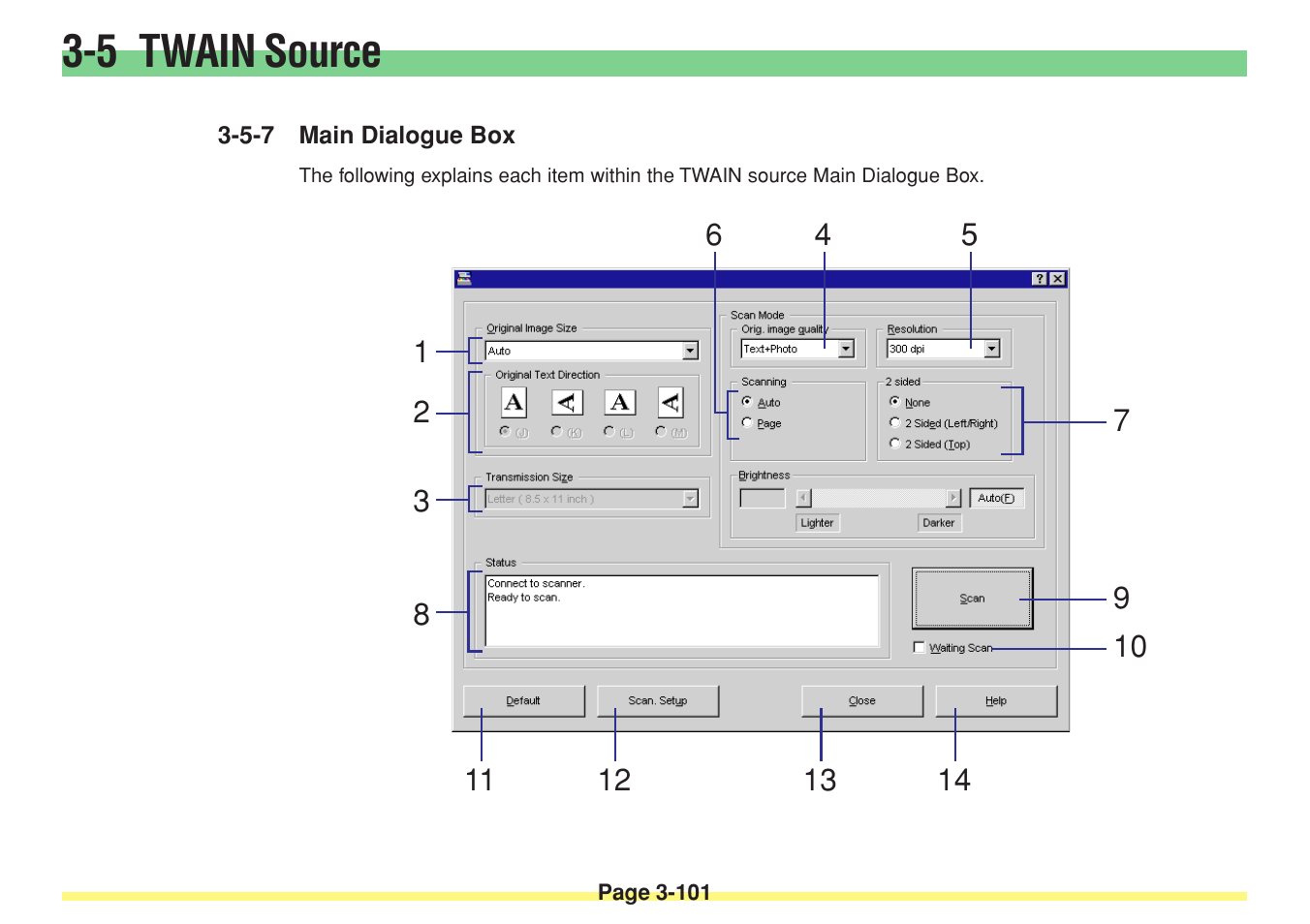 5-7 main dialogue box, Main dialogue box -101, 5 twain source | TA Triumph-Adler DC 2025 User Manual | Page 174 / 182