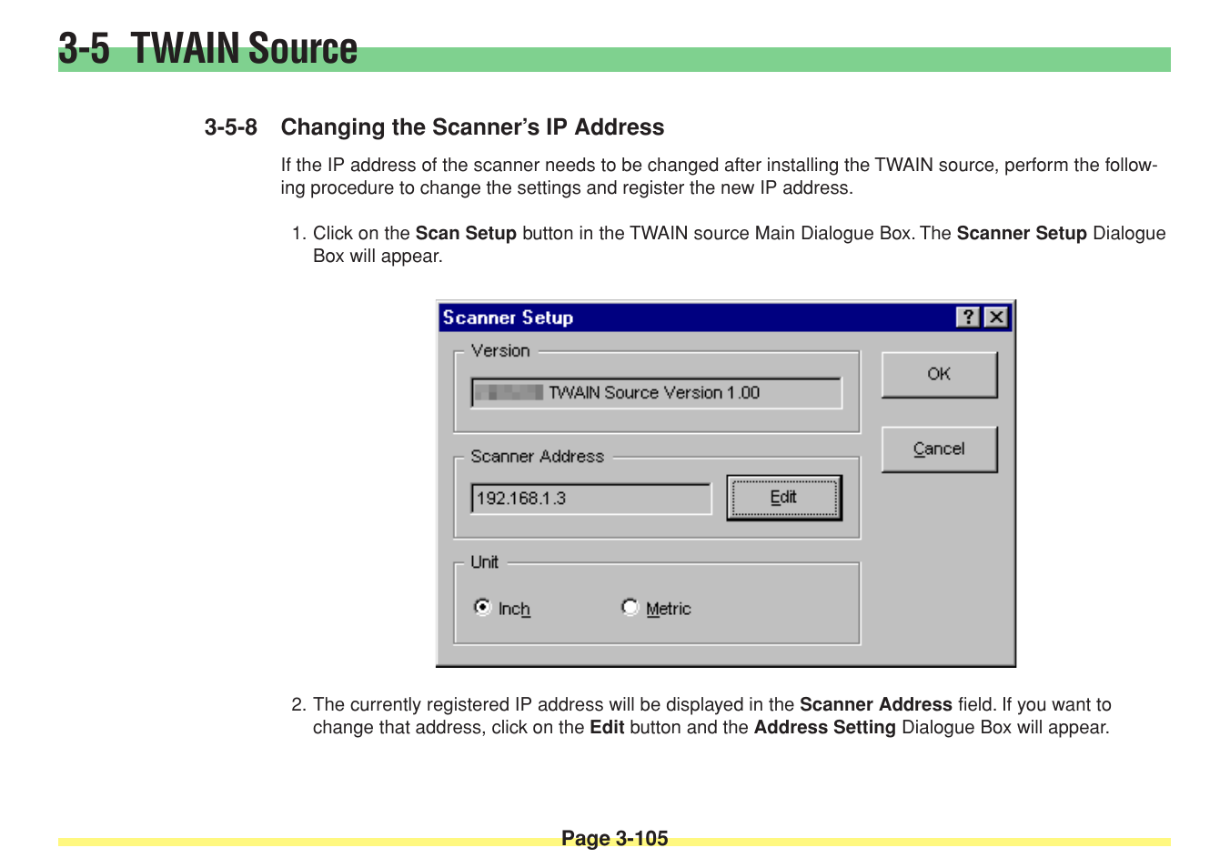 5-8 changing the scanner's ip address, Changing the scanner’s ip address -105, 5 twain source | TA Triumph-Adler DC 2025 User Manual | Page 178 / 182