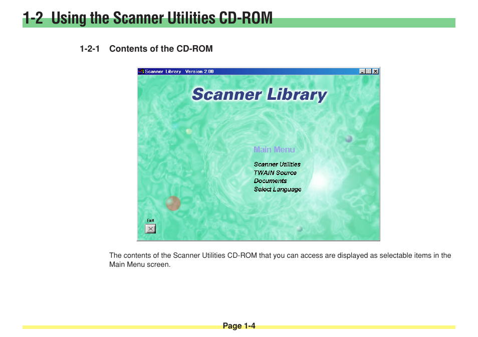 2-1 contents of the cd-rom, Contents of the cd-rom -4, 2 using the scanner utilities cd-rom | TA Triumph-Adler DC 2025 User Manual | Page 21 / 182