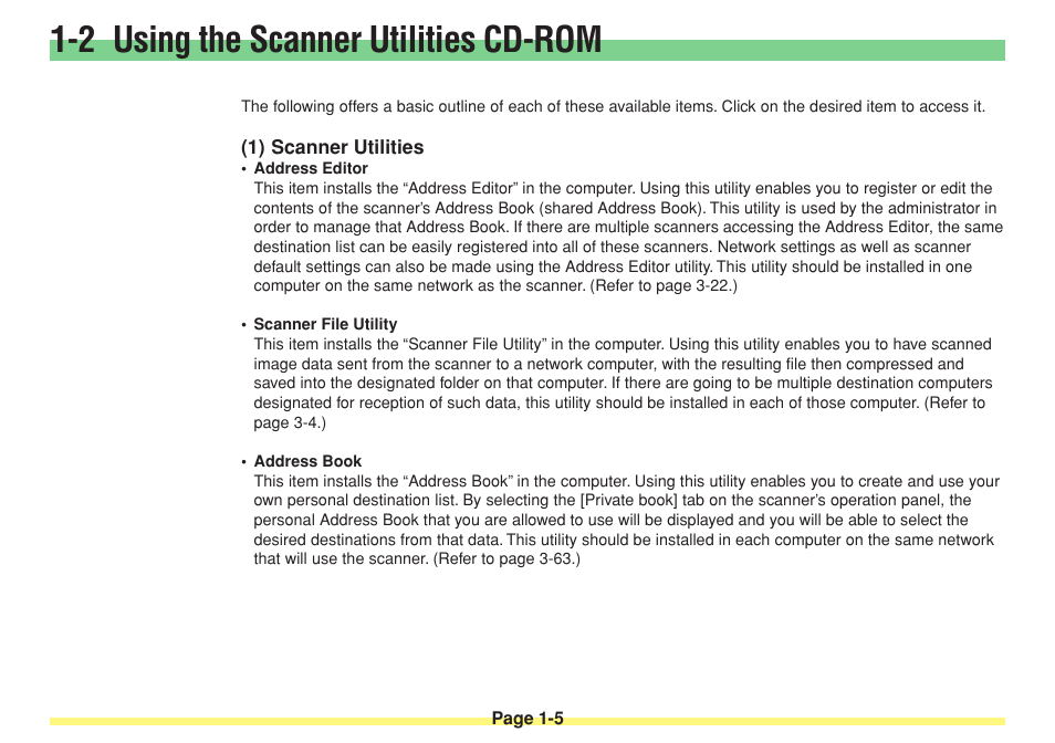 1) scanner utilities, Scanner utilities -5, 2 using the scanner utilities cd-rom | TA Triumph-Adler DC 2025 User Manual | Page 22 / 182