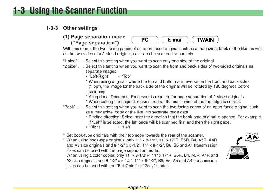 3-3 other settings, Other settings -17 (1), 3 using the scanner function | TA Triumph-Adler DC 2025 User Manual | Page 34 / 182