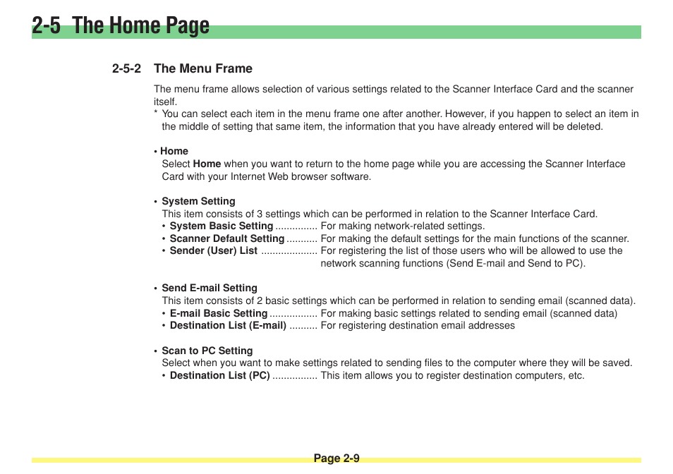 5-2 the menu frame, The menu frame -9, 5 the home page | TA Triumph-Adler DC 2025 User Manual | Page 45 / 182