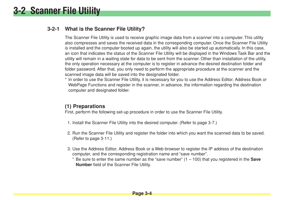 2 scanner file utility, 2-1 what is the scanner file utility, 1) preparations | Scanner file utility, 2 scanner file utility -4, What is the scanner file utility? -4 (1), Preparations -4 | TA Triumph-Adler DC 2025 User Manual | Page 77 / 182