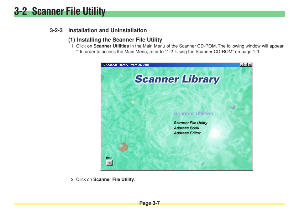 2-3 installation and uninstallation, 1) installing the scanner file utility, Installation and uninstallation -7 (1) | Installing the scanner file utility -7, 2 scanner file utility | TA Triumph-Adler DC 2025 User Manual | Page 80 / 182