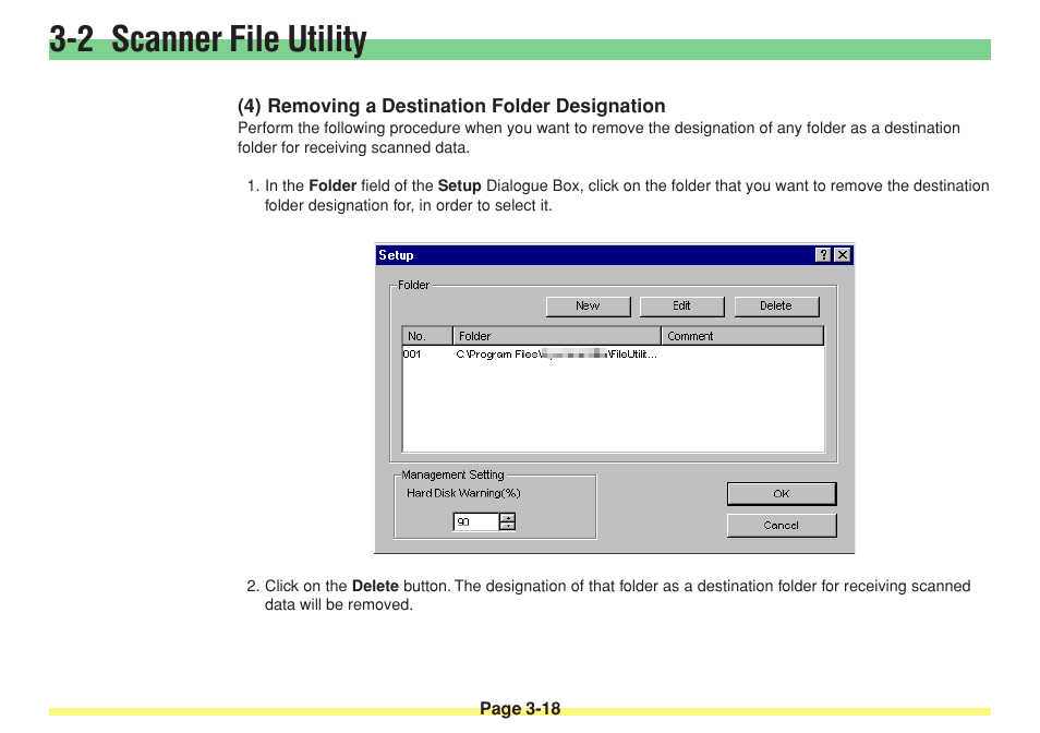 4) removing a destination folder designation, Removing a destination folder designation -18, 2 scanner file utility | TA Triumph-Adler DC 2025 User Manual | Page 91 / 182