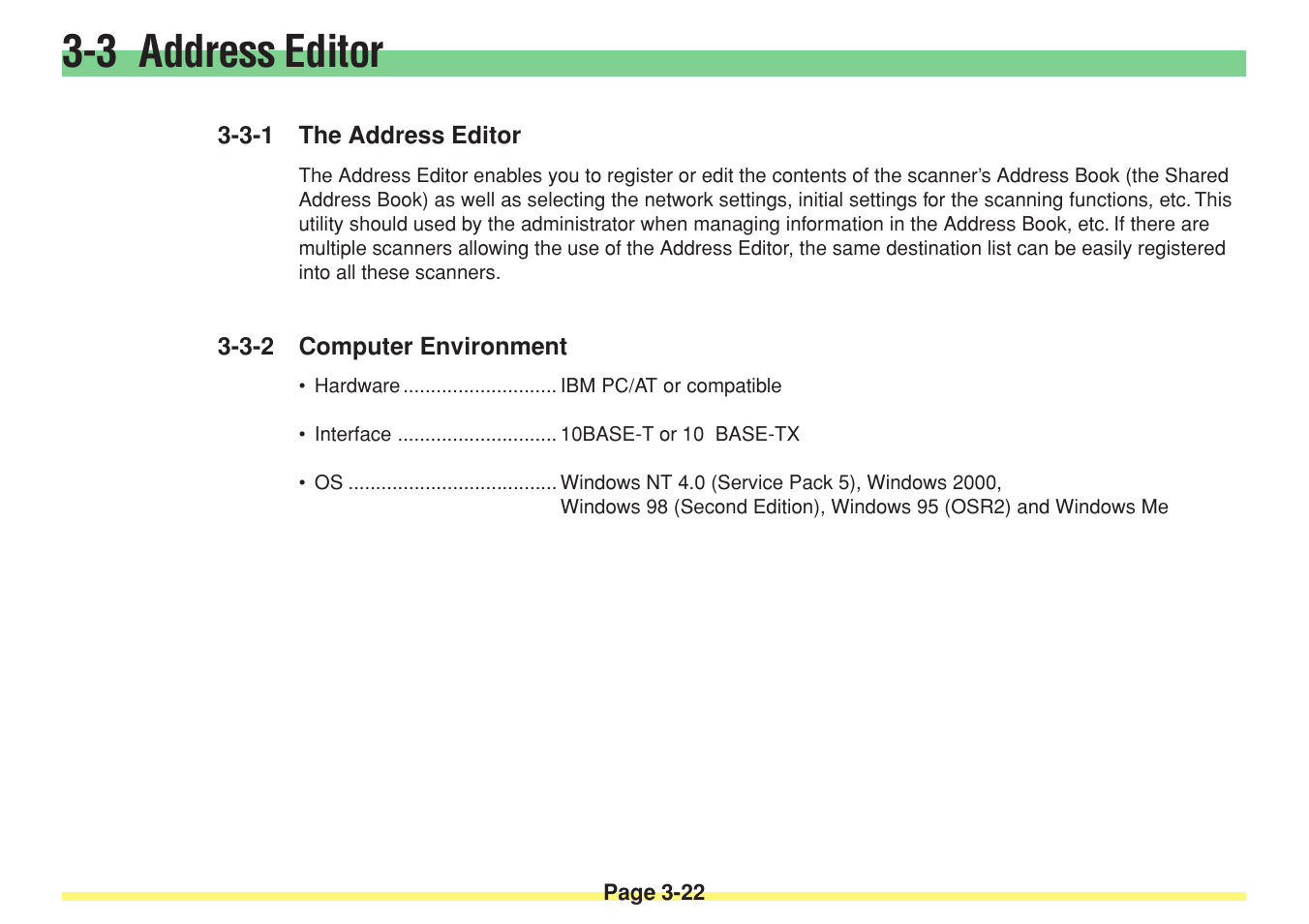 3 address editor, 3-1 the address editor, 3-2 computer environment | Settings and registra- tion using address editor, 3 address editor -22, The address editor -22, Computer environment -22 | TA Triumph-Adler DC 2025 User Manual | Page 95 / 182