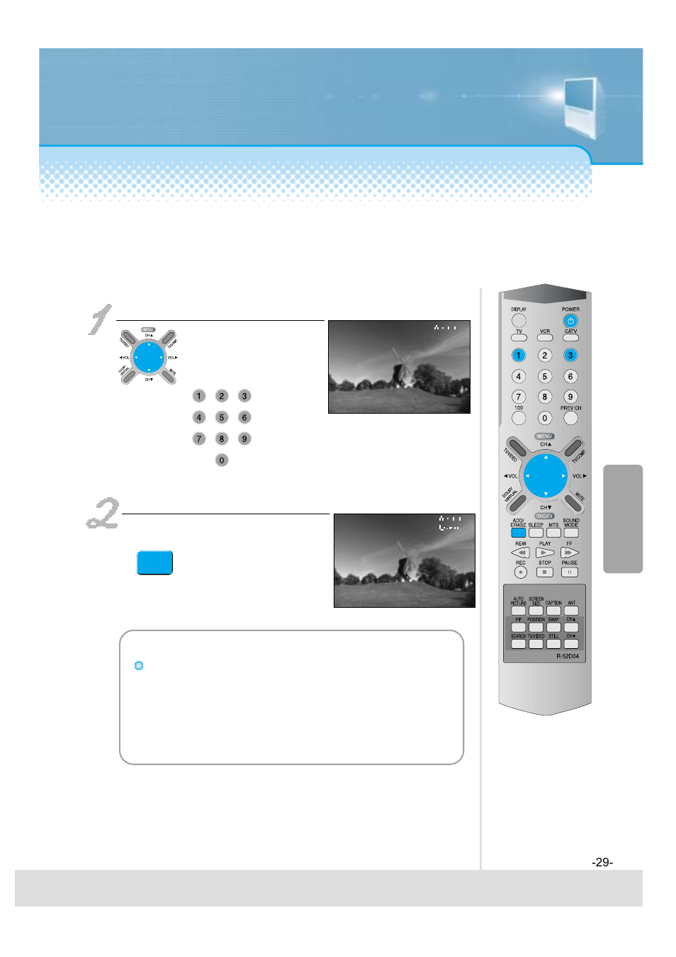 Select the channel to erase, Press the “add/erase” button, Notices | Daewoo 5520CRA User Manual | Page 30 / 61
