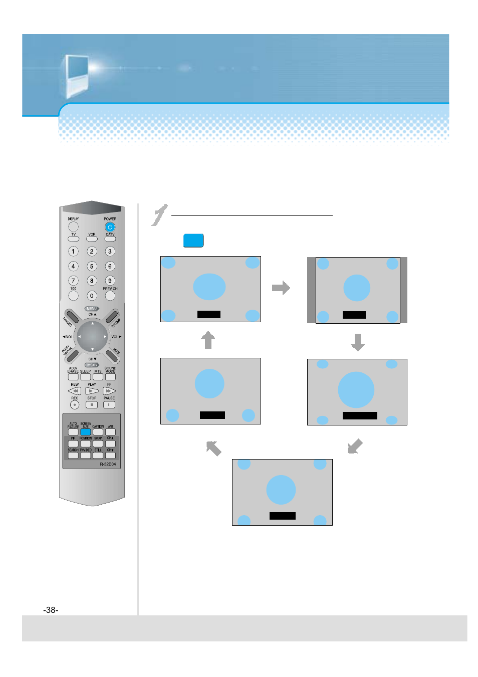 Adjustment of screen size, Press the “screen size” button | Daewoo 5520CRA User Manual | Page 39 / 61