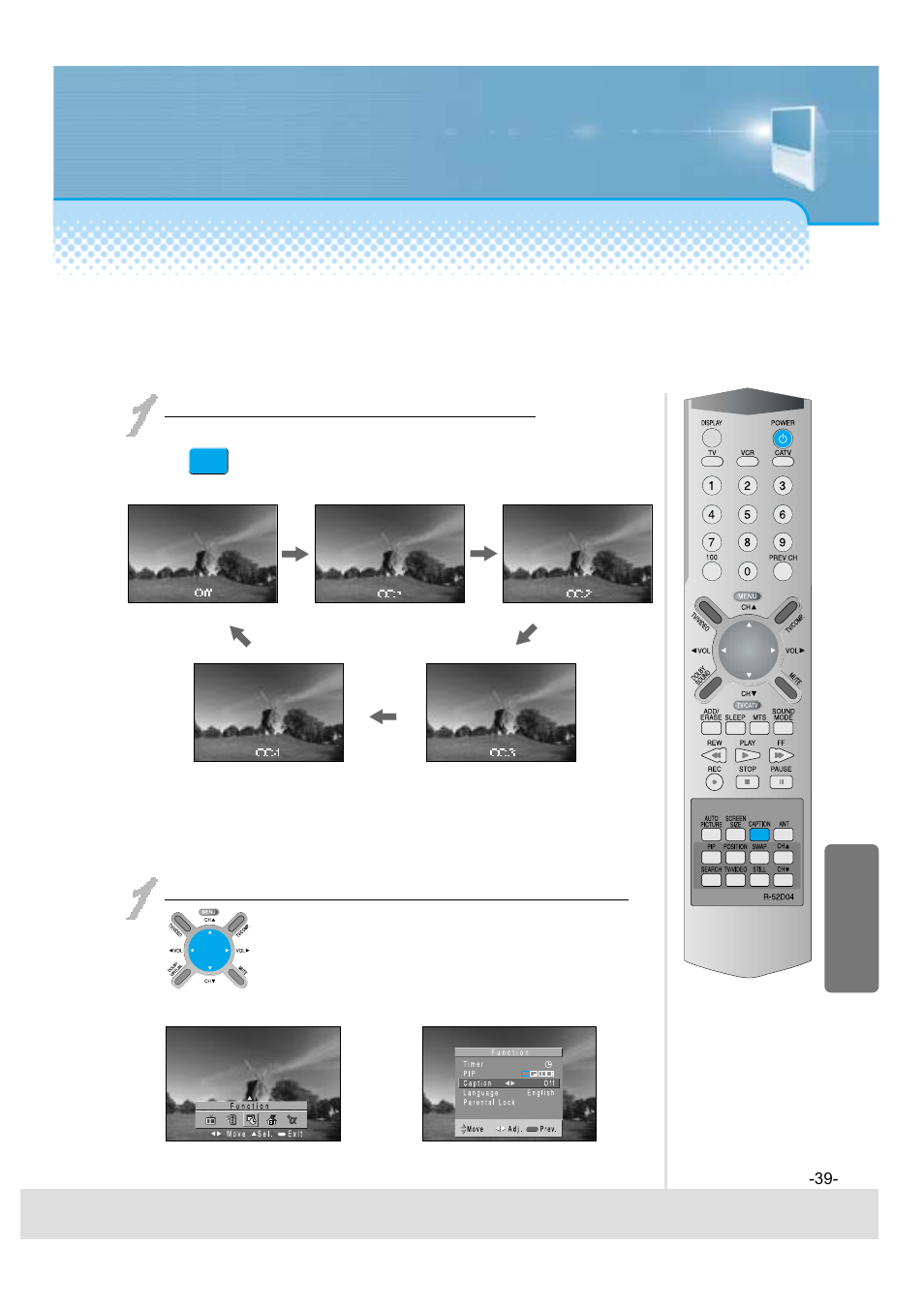 Press the “caption” button | Daewoo 5520CRA User Manual | Page 40 / 61