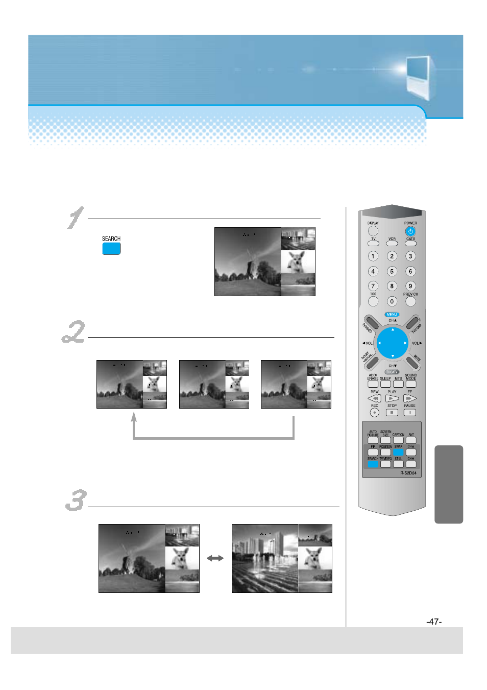 Screen channel search function | Daewoo 5520CRA User Manual | Page 48 / 61