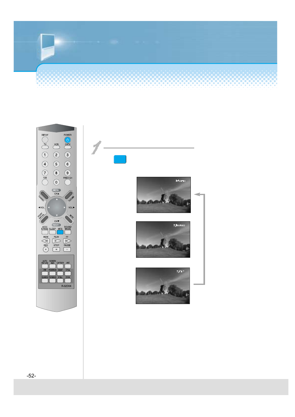 Multi-sound and stereo, Press the “mts” button | Daewoo 5520CRA User Manual | Page 53 / 61