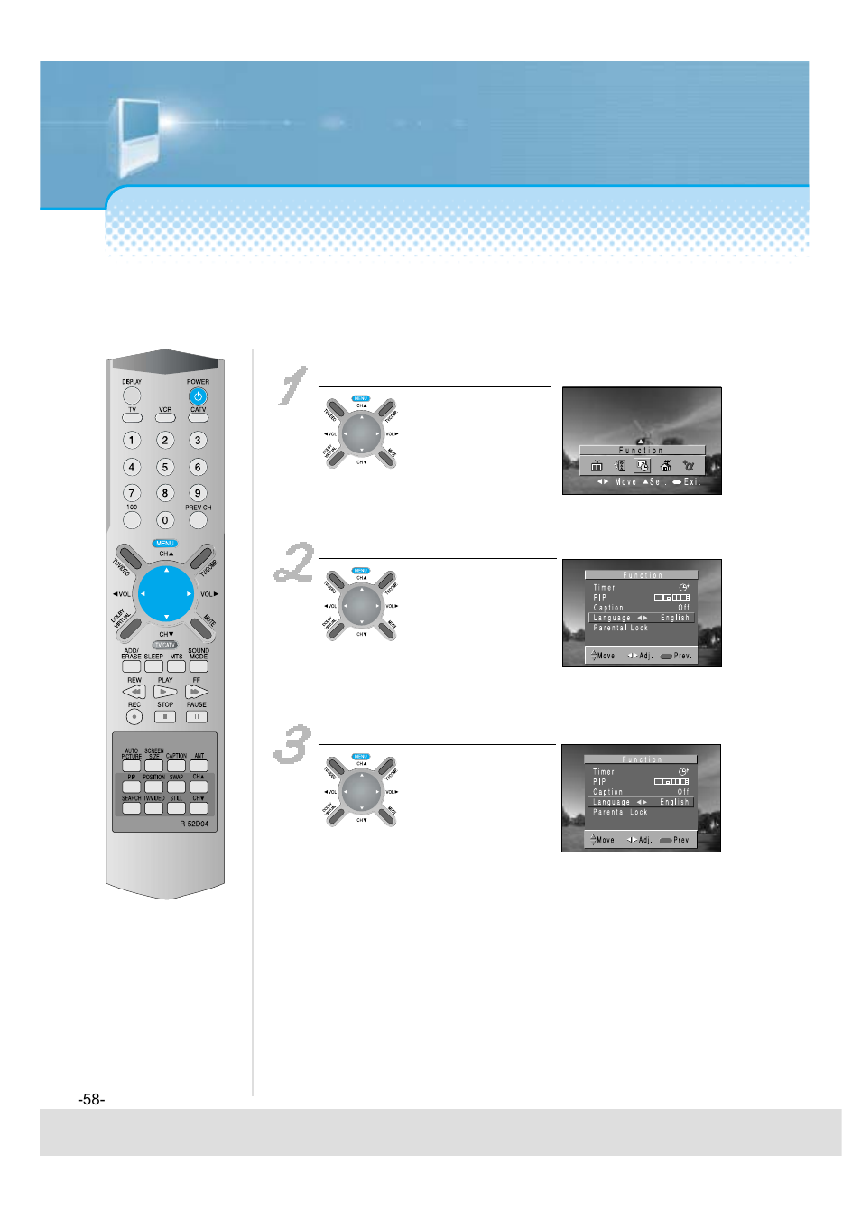 Selection of language | Daewoo 5520CRA User Manual | Page 59 / 61