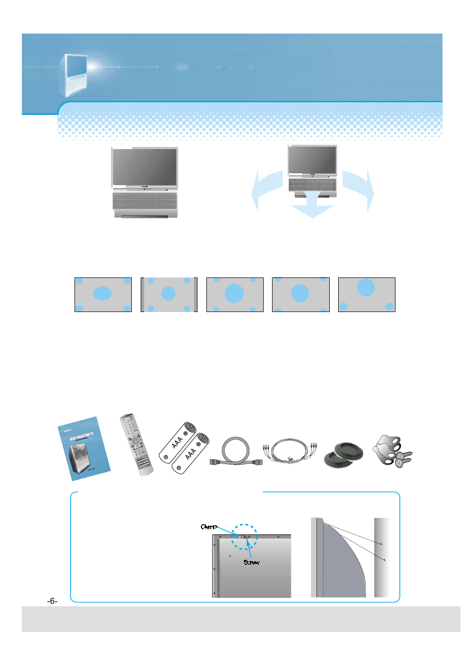 This product has advantages as follows, Information of setting up tv, Make sure of auxiliary parts | Daewoo 5520CRA User Manual | Page 7 / 61