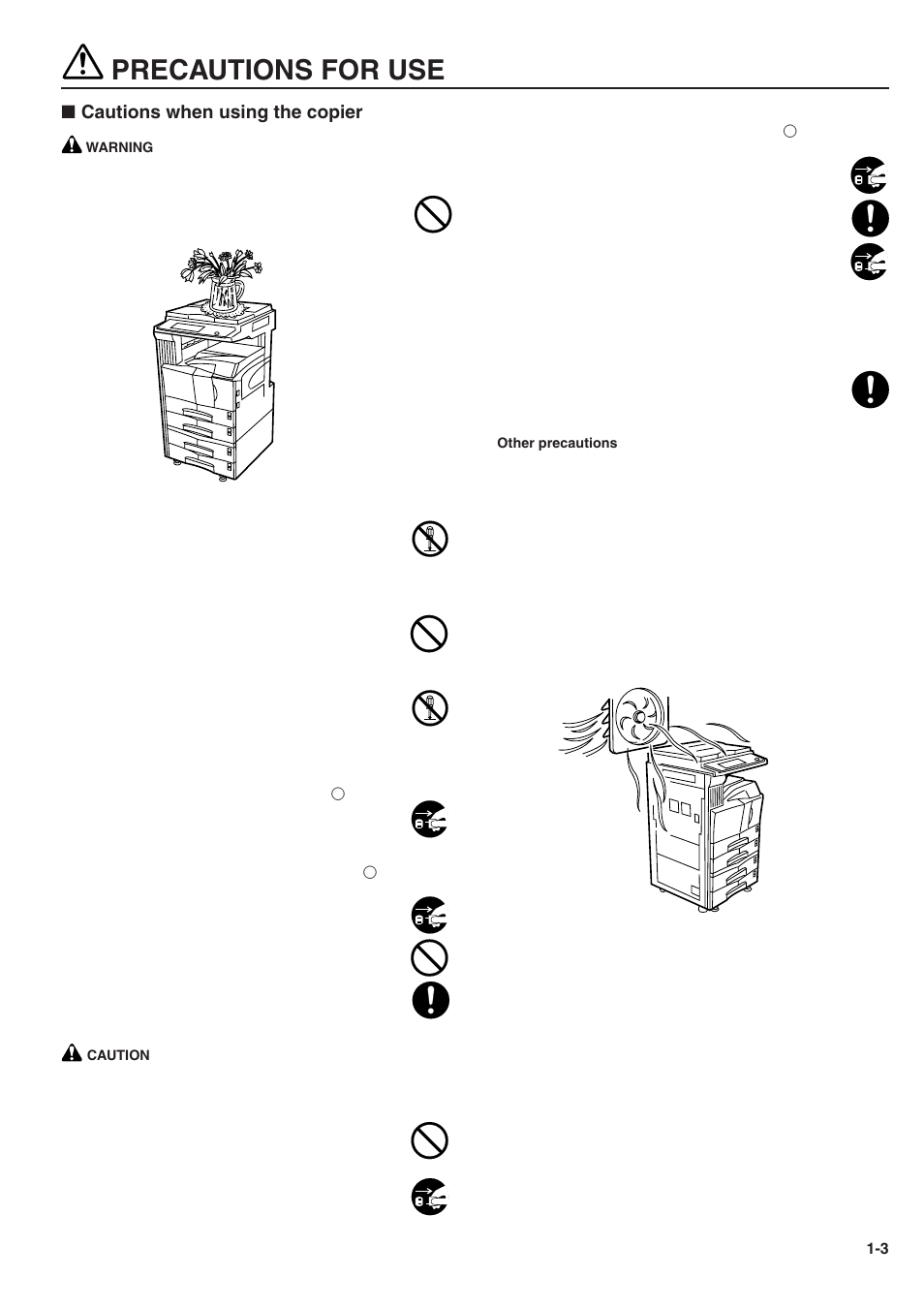 Precautions for use, Cautions when using the copier | TA Triumph-Adler DC 2025 User Manual | Page 11 / 139