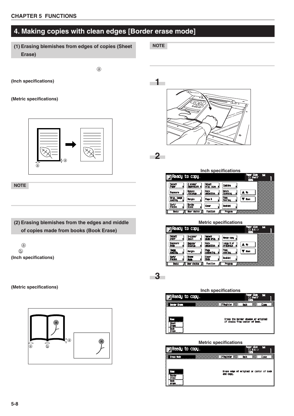 Making copies with clean edges [border erase mode, Chapter 5 functions | TA Triumph-Adler DC 2025 User Manual | Page 40 / 139