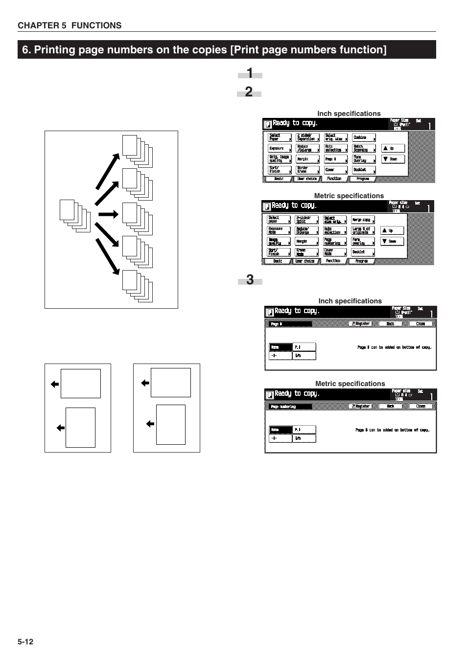 Chapter 5 functions, Abcde, Inch specifications metric specifications | TA Triumph-Adler DC 2025 User Manual | Page 44 / 139